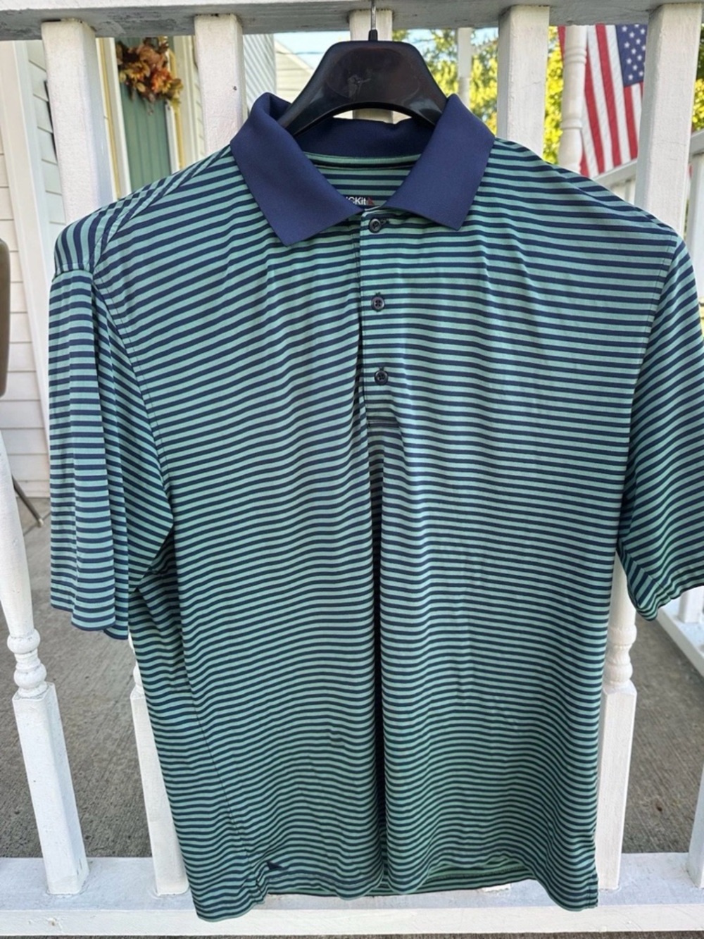 UNTUCKit Men's Striped Polo in Teal & Navy Size xl
